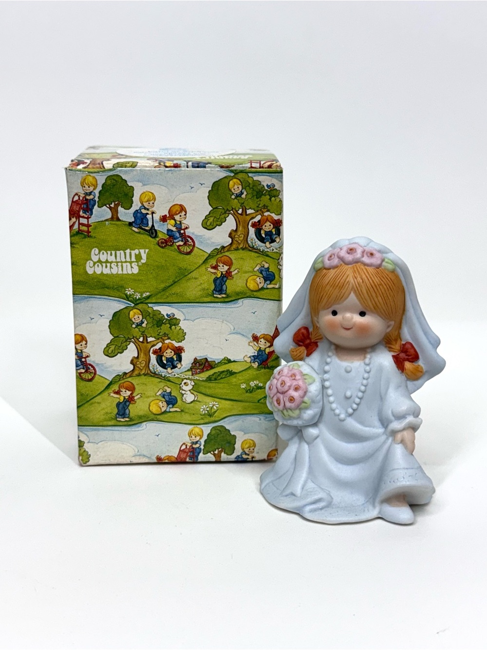 Vintage 1987 Enesco Country Cousins Katie As Bride Porcelain Figurine In Box